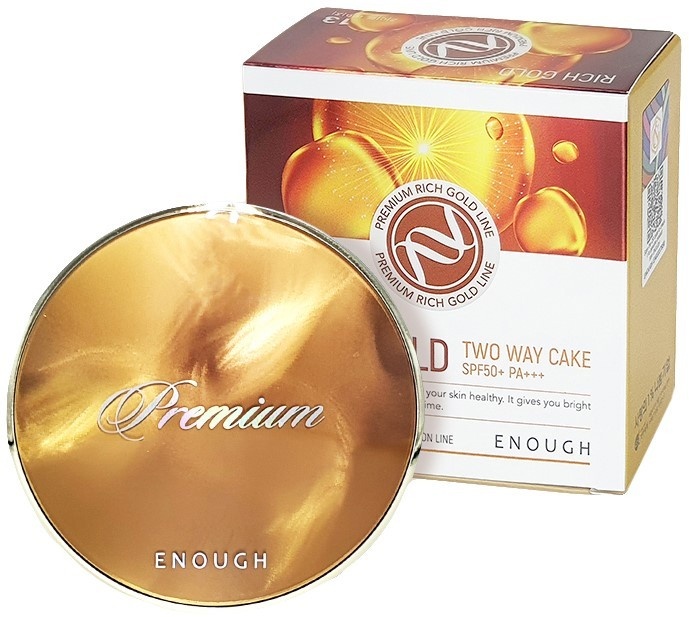 Пудра для лица с золотом со сменным блоком PREMIUM RICH GOLD TWO-WAY #21 (INCLUDING REFILL), Enough, 13 г + 13 г