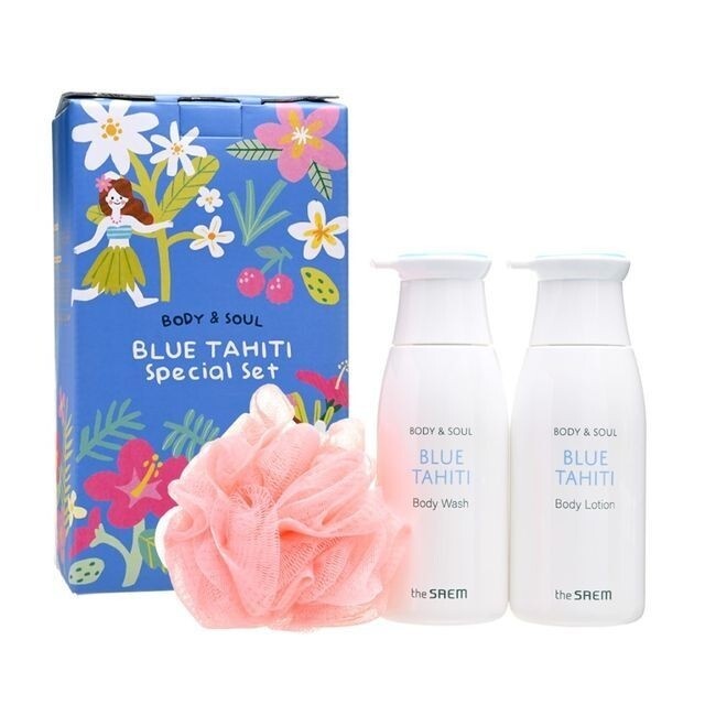 Набор для тела увлажняющий с экстрактом цветов тиаре Body & Soul Blue Tahiti Special Set, Saem, 300 мл*2 шт.+1 шт.
