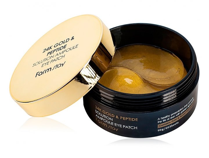 Патчи гидрогелевые для области вокруг глаз 24K Gold & Peptide Solution Ampoule Eye Patch, FarmStay, 60 шт.