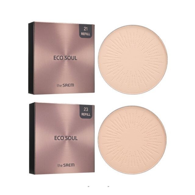 Пудра компактная золотая Eco Soul Luxury Gold Pact 21 Light Beige, THE SAEM, 9 г (сменный блок)