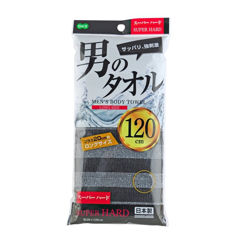 Мочалка для тела сверхжесткая, NYLON TOWEL SUPER, REGULAR, OHE, 120 см, черная
