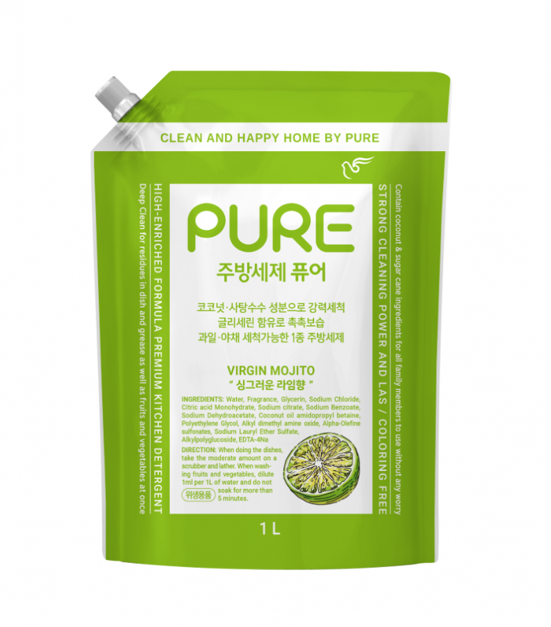 Средство для мытья посуды Pure Virgin Mojito Мохито (концентрированное), PIGEON 1000 мл (мягкая упаковка)