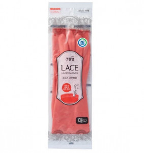 Перчатки из натурального латекса с внутренним покрытием Lace Latex Gloves (укороченные, с крючками для сушки) размер L, CLEAN WRAP 1 пара