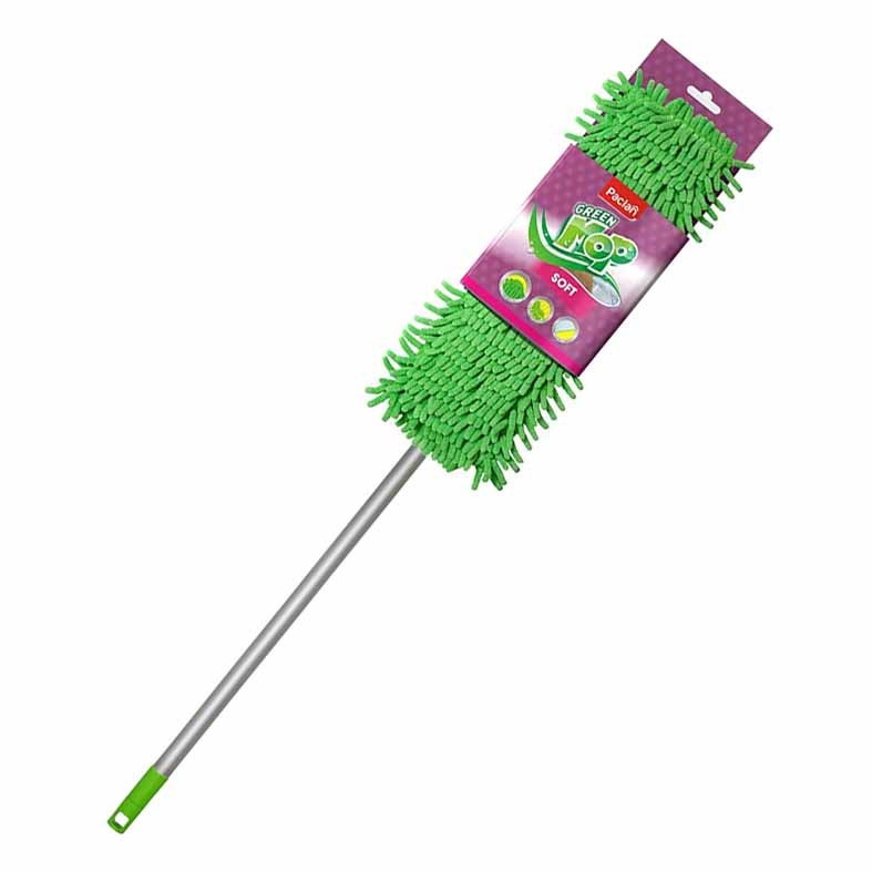 Швабра с плоской насадкой шенилл и телескопической ручкой Green Mop Soft, Paclan 