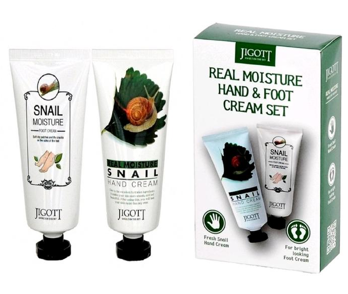 Набор кремов для рук и ног с экстрактом слизи улитки Real Moisture Snail Set, Jigott 2 х 100 мл