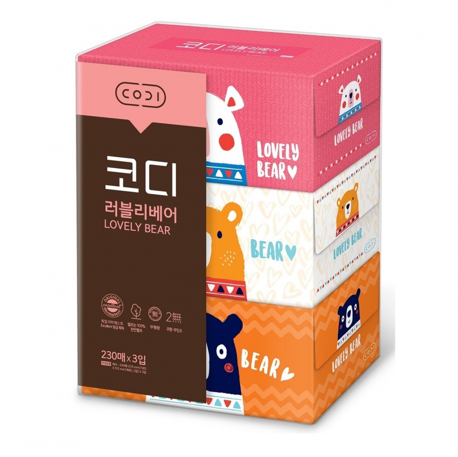 Бумажные салфетки двухслойные «Любимые мишки», Ssangyong 3 упаковки х 230 шт