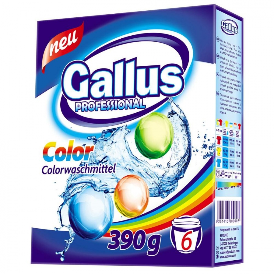 Стиральный порошок для стирки цветных тканей Color, Gallus 390 г