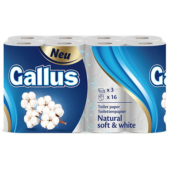 Трехслойная туалетная бумага, Gallus 16 рулонов