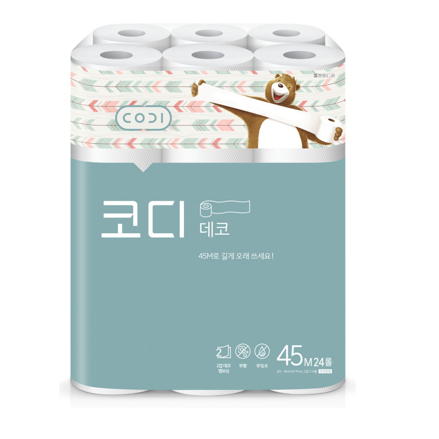 Особомягкая туалетная бумага Codi Pure Deco Soft&Strong (двухслойная, с тиснёным рисунком), Ssangyong 45 м х 24 рулона