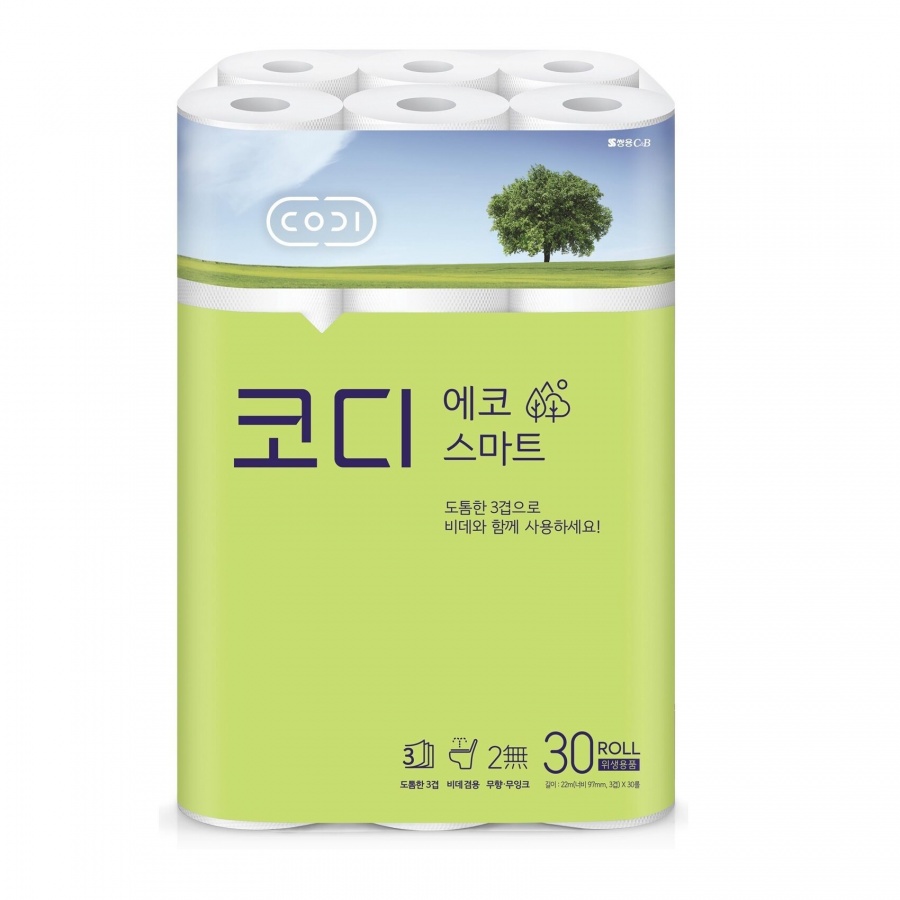 Мягкая туалетная бумага CODI - ECO Smart (трехслойная, с тиснёным рисунком), Ssangyong  22 м х 30 рулонов
