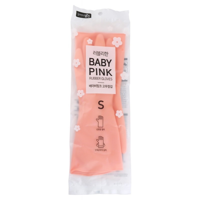 Перчатки латексные хозяйственные розовые (размер S), Myungjin 1 пара