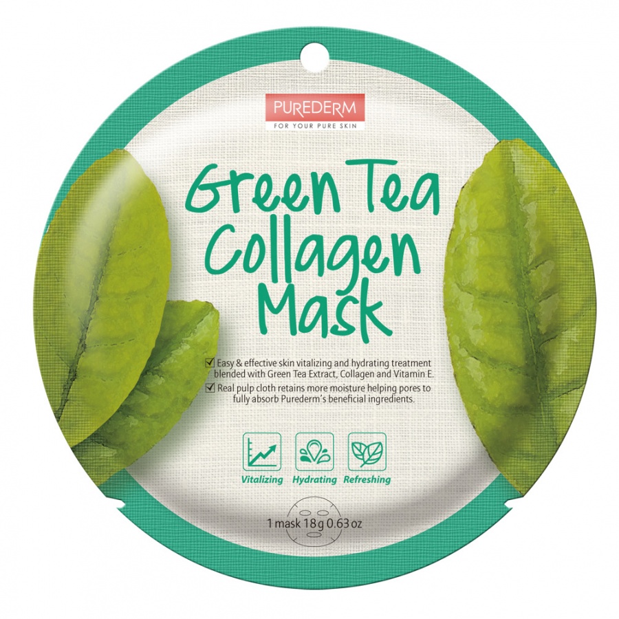 Маска коллагеновая регенерирующая с экстрактом зеленого чая, Purederm 18 г