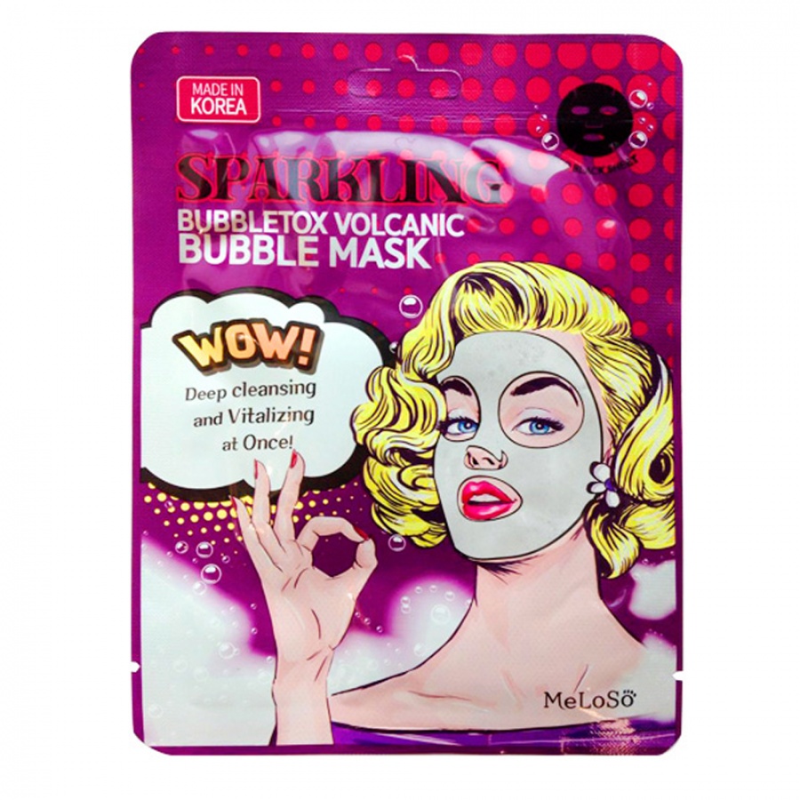 Тканевая кислородная маска с вулканическим пеплом Sparkling Bubble Tox Volcanic Bubble Mask, Meloso 25 мл