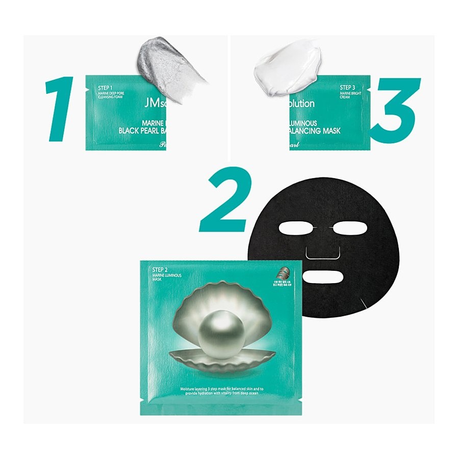 Трёхшаговый набор для сияния кожи Marine Luminous Black Pearl Balancing Mask, JM Solution 30 мл