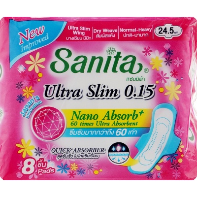 Гигиенические прокладки супервпитывающие ультратонкие Dry & Fit Ultra Slim, Sanita, 24,5 см, 8 шт., 5 капель