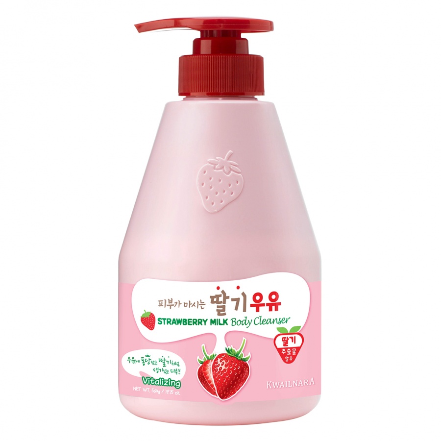 Гель для душа с ароматом клубничного молока Kwailnara Strawberry Milk Body Cleanser, Welcos, 560 г