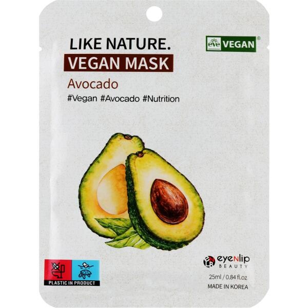 Маска тканевая с экстрактом авокадо Like Nature Vegan Mask Pack Avocado, EYENLIP, 25 мл