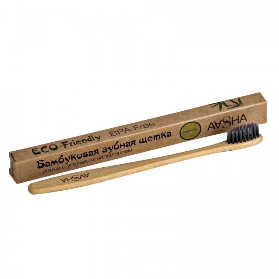 Зубная щётка бамбуковая с угольной щетиной Eco-friendly, Herbals, Aasha, мягкая
