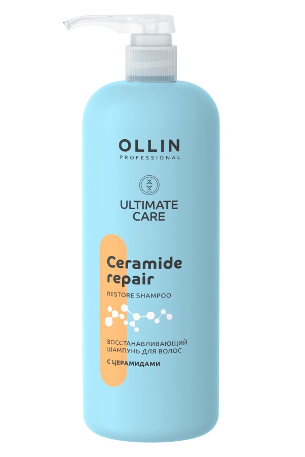Восстанавливающий шампунь для волос с церамидами Ultimate Care, Ollin, 1000 мл