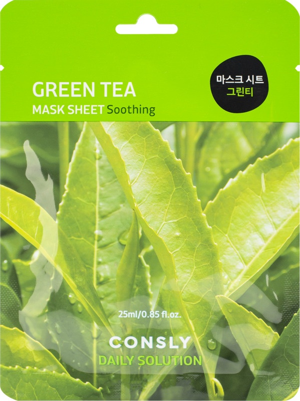 Маска тканевая для лица с экстрактом листьев зелёного чая, Green Tea Leaves, Consly, 25 мл