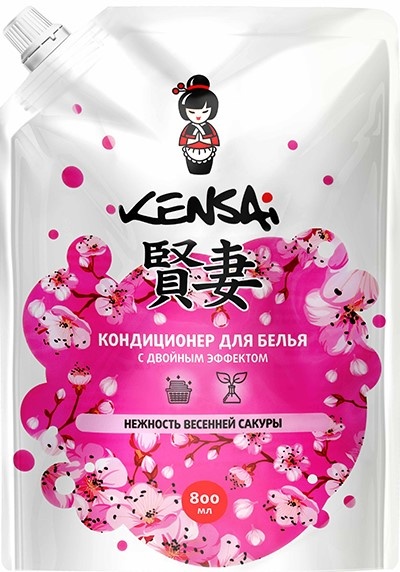 Кондиционер для белья с двойным эффектом Нежность весенней сакуры, Kensai 800 мл, мягкая упаковка
