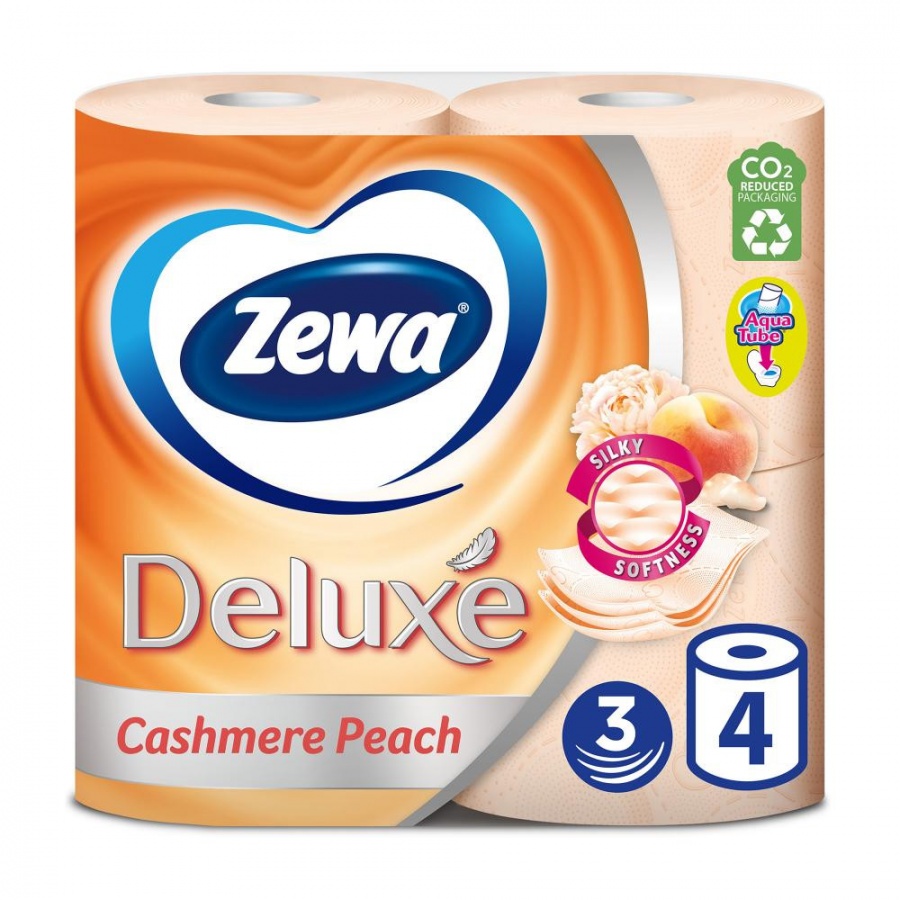 Туалетная бумага трёхслойная Deluxe Персик, Zewa 4 рулона