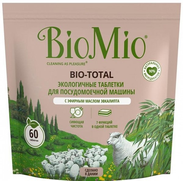 Экологичные таблетки для посудомоечной машины 7 в 1 с эфирным маслом эвкалипта Bio-Total, BioMio 60 шт