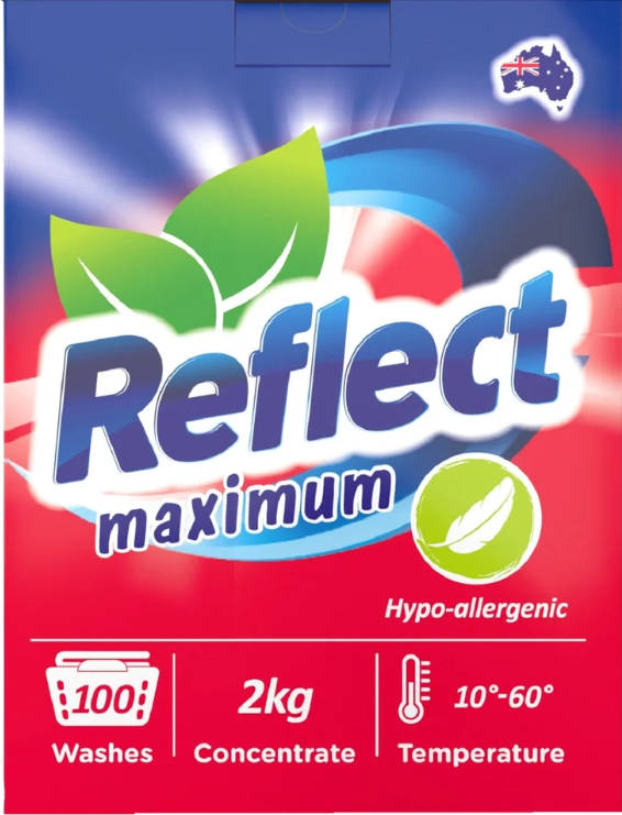 Концентрированный стиральный порошок универсальный в пластиковом ведре Reflect Maximum, Neon 2 кг на 100 стирок
