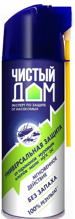 Аэрозоль Универсальная защита от тараканов, муравьев, клопов, моли, мух, ос Без запаха, Чистый дом 400 мл