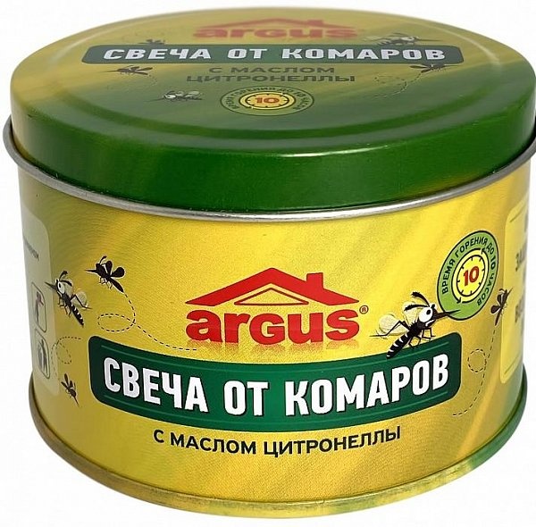 Свеча от комаров с натуральным маслом цитронеллы в банке, Argus 80 г