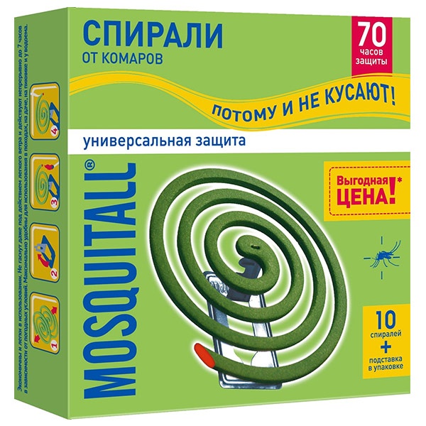  Универсальная защита Спирали от комаров, Mosquitall 10 шт/уп