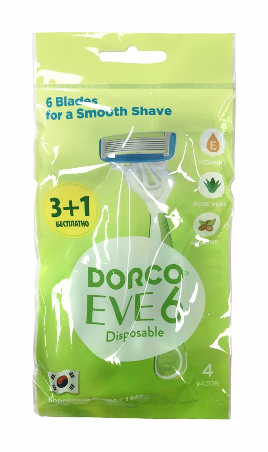 Одноразовые женские бритвенные станки 6 лезвий с плавающей головкой Eve 6 Disposable, Dorco 3+1 шт