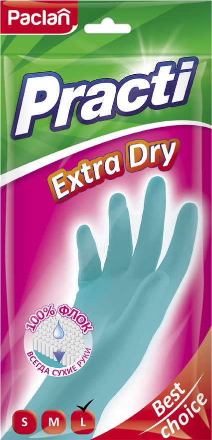 Перчатки резиновые Practi Extra Dry, размер L, Paclan