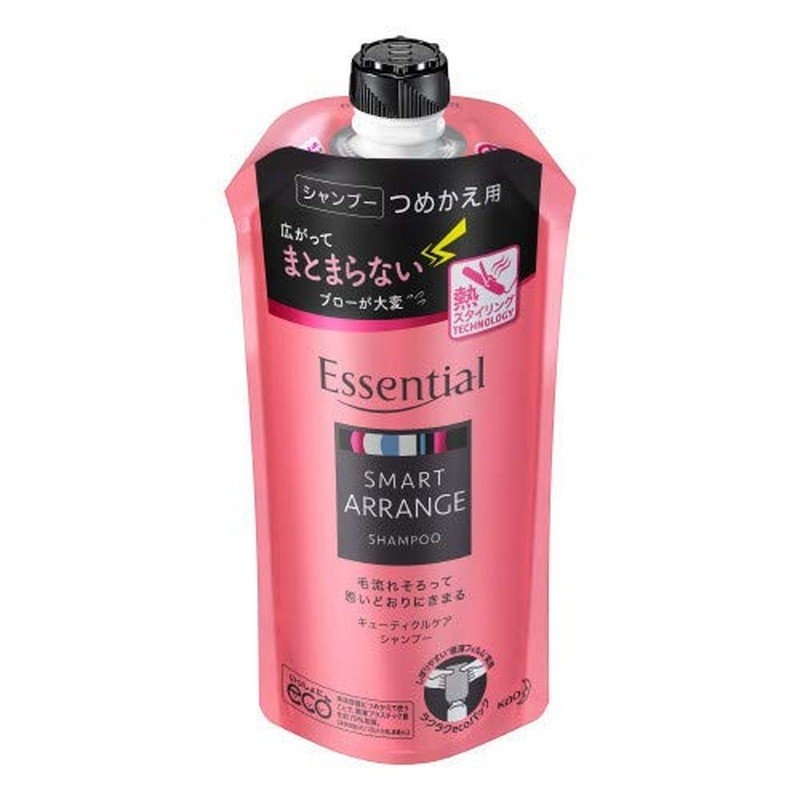 Шампунь для сухих и повреждённых волос разглаживающий кутикулу Объём и блеск, Essential, Kao 340 мл (мягкая упаковка с крышкой)