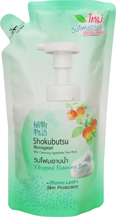 Гель-пена для душа Листья Момо, Shokubutsu, 450 мл (мягкая упаковка)