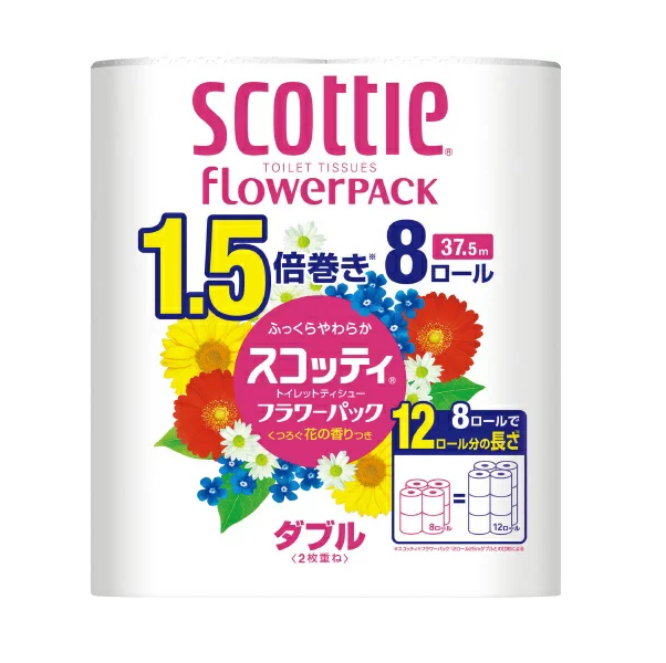 Мягкая туалетная бумага плотной намотки, Flower PACK 1.5, Crecia, Scottie (двухслойная, 8 рулонов, 37,5 м)