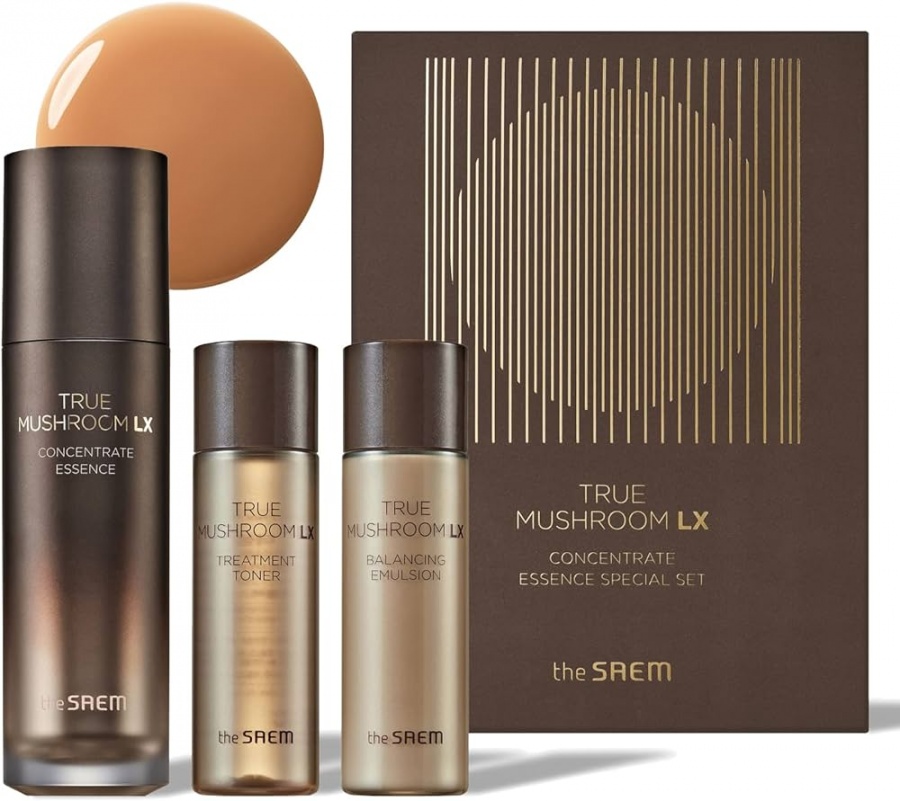 Набор уходовый антивозрастной TRUE MUSHROOM LX Concentrate Essence Special Set (тонер, эссенция, эмульсия) THE SAEM, 120 мл+150 мл+115 мл