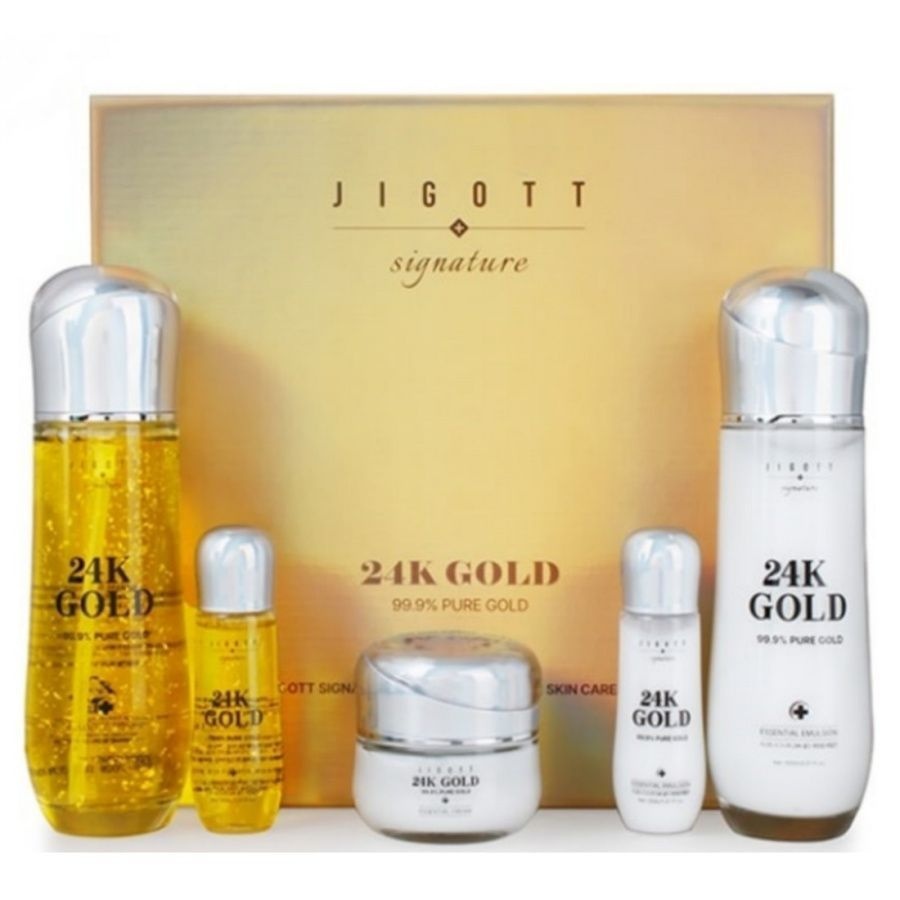 Набор средств для лица: тонер, эмульсия, крем Signature 24K Gold Essential Skin Care 3 Set, Jigott 