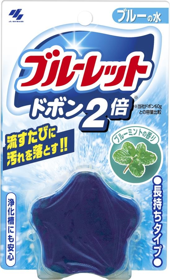 Двойная очищающая и дезодорирующая таблетка для бачка унитаза с ароматом мяты Bluelet Dobon W Blue Mint, Kobayashi, 120 г