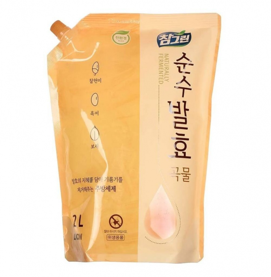 Средство для мытья посуды, овощей и фруктов Chamgreen Ferment grain 2L Refill, LION, 2 л (мягкая упаковка)