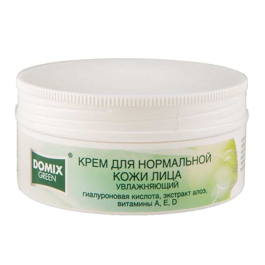Крем для нормальной кожи лица увлажняющий с гиалуроновой кислотой, экстрактом алоэ, витаминами A, E, D, Domix Green, 75 мл
