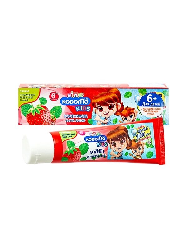 Детская зубная паста 6+ Молочная клубника и мята Kodomo, Lion, 65 г