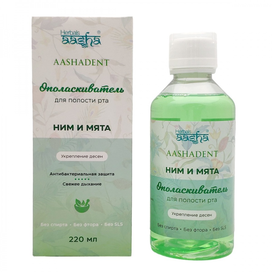 Ополаскиватель для полости рта укрепление десен, ним и мята, Aasha Herbals, 220 мл