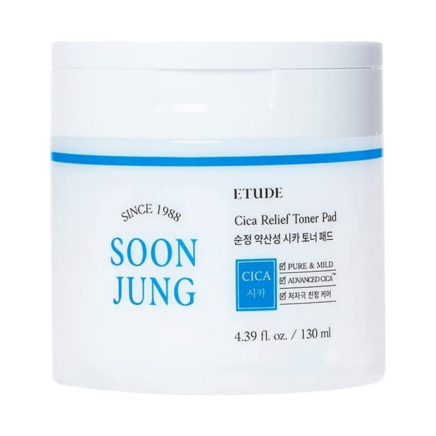 Успокаивающие тонер-пэды с экстрактом центеллы Soon Jung CICA Toner Pad, Etude House, 130 мл