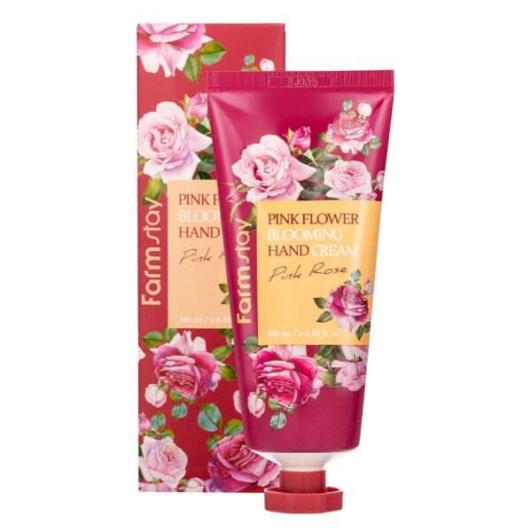 Крем для рук pink flower blooming hand cream pink rose,  Farmstay, 100 мл
