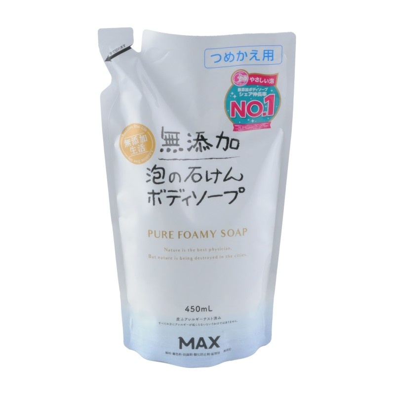 Жидкое мыло для тела (пенящееся, без добавок), Uruoi No Sachi Body Soap, MAX, 450 мл (запасной блок)