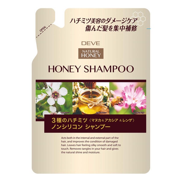 Шампунь для поврежденных волос 3 вида меда, Natural Honey Shampoo, Deve, 350 мл (сменная упаковка)