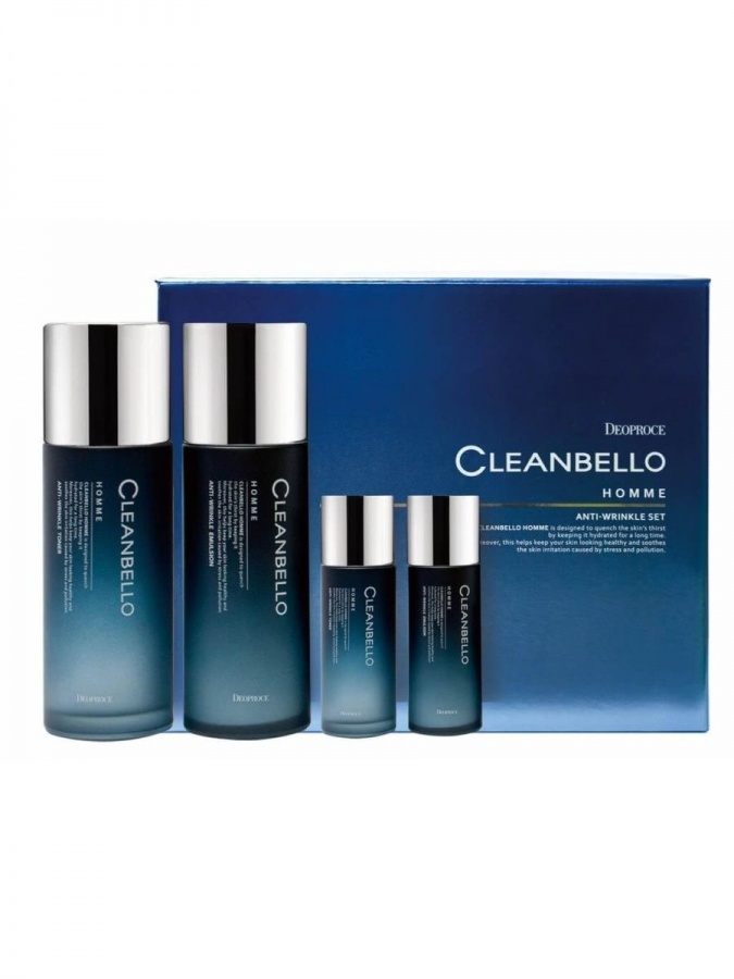 Набор для лица уходовый мужской антивозрастной CLEANBELLO HOMME ANTI-WRINKLE SET, DEOPROCE, 150 мл*2 / *30 мл*2