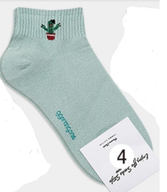 Носки женские короткие, зеленые с принтом кактус, размер 39-44, (W-S-018-04)ADULTS, A TYPE, GGRN