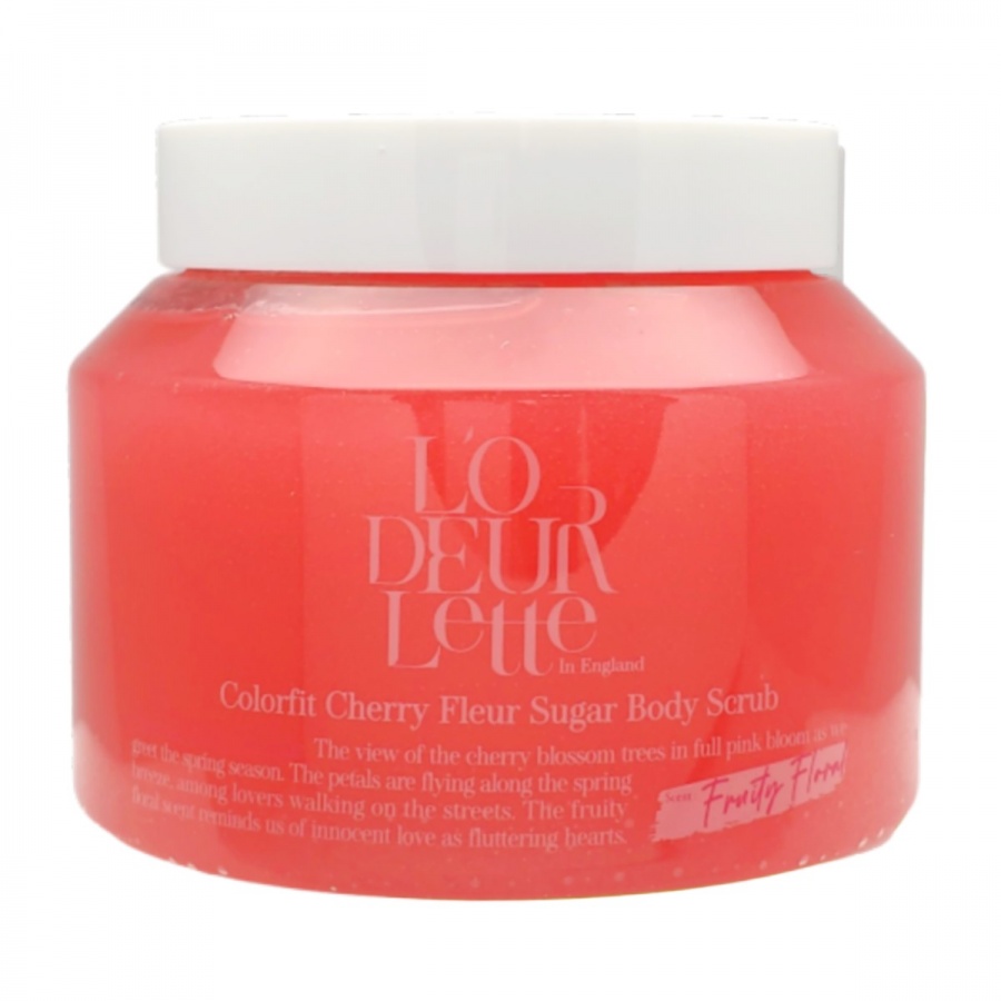 Сахарный скраб для тела с ароматом цветка вишни, In England Colorfit Cherry Fleur Sugar Scrub, LODEURLETTE, 500 г